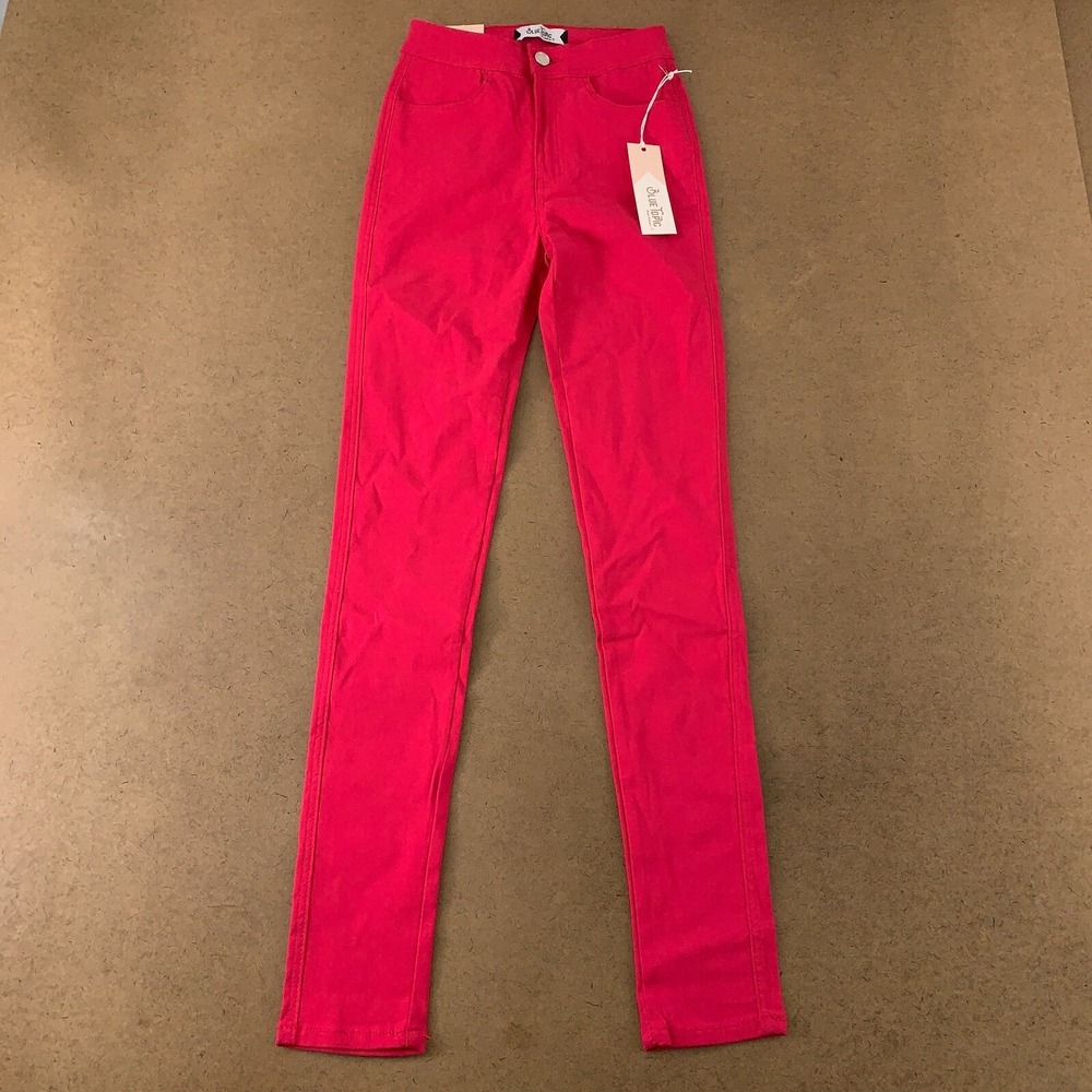 Blue Topic Juniors Size Small Hot Pink High Rise Stretch Denim Skinny‎ Jeans NWT